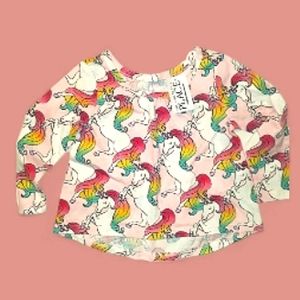 NWT The Children's Place infant Girls Rainbow Pink Unicorn Long Sleeve Top☆6-9mo